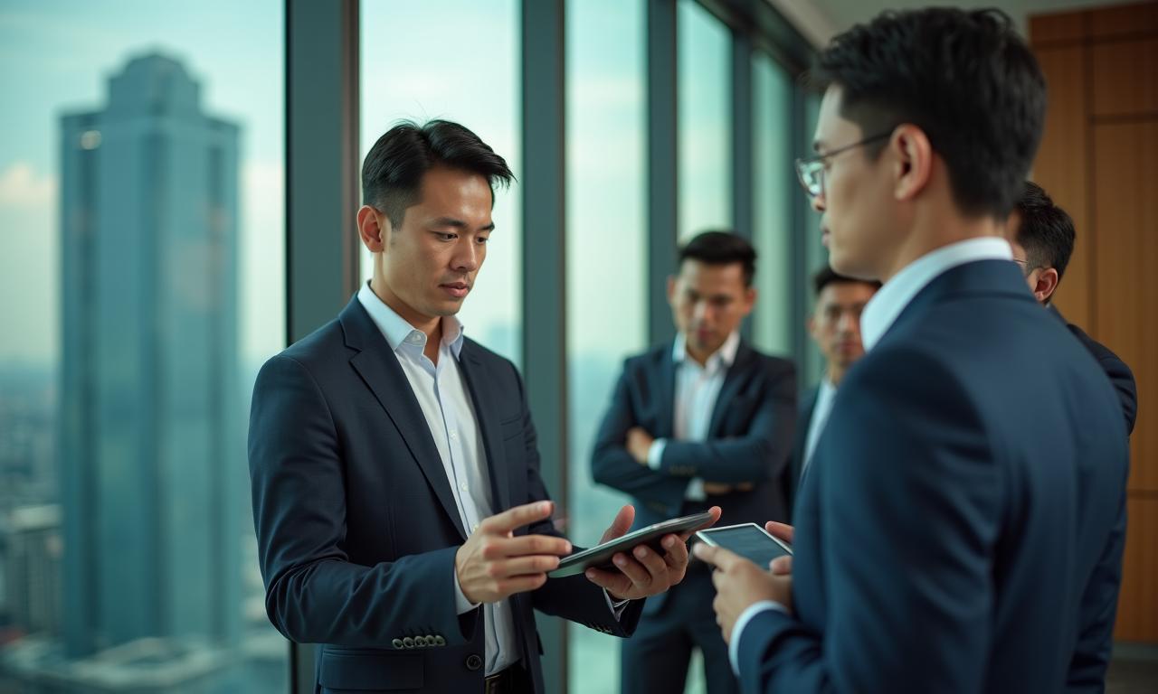 ผู้นำองค์กรกำลังปรึกษาหารือกับทีมอย่างมั่นใจ